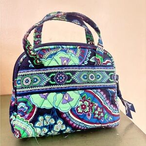 Vera Bradley Blue and Green Floral Mini Bag, double handle. Zip